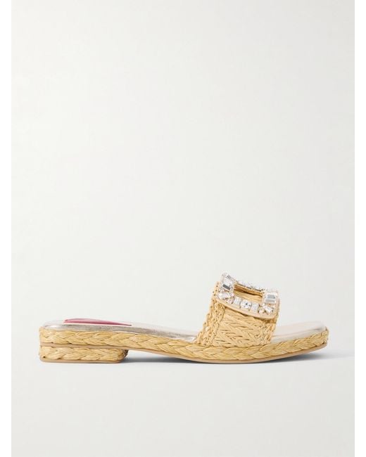 Roger Vivier Natural 25 Crystal-Embellished Raffia Sandals