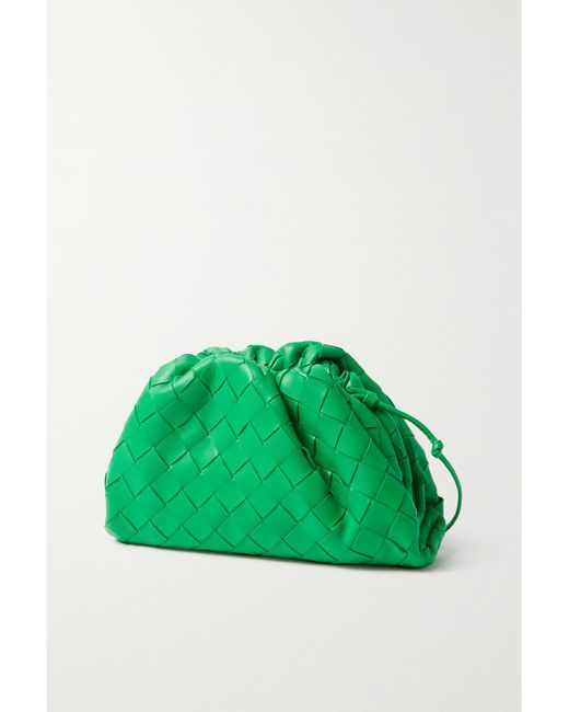 Bottega Veneta Green Mini Intrecciato Leather Pouch Clutch