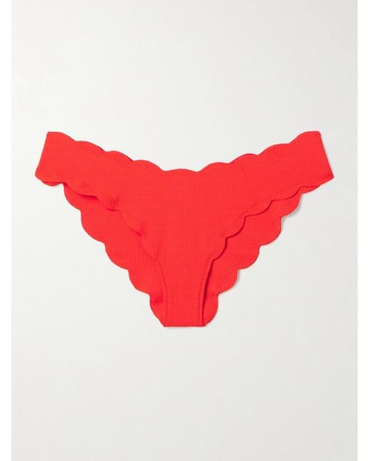Marysia Swim Red Antibes Scalloped Seersucker Bikini Briefs