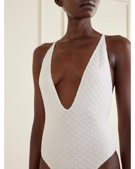 Missoni White Mare Striped Crochet-Knit Swimsuit