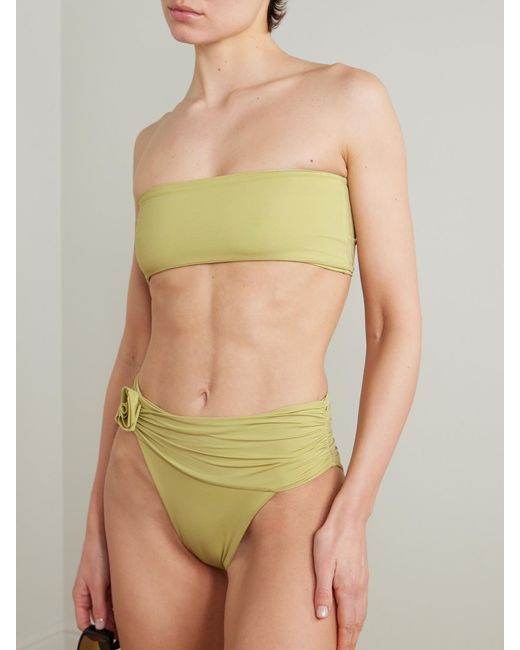Maygel Coronel Yellow Alheli Appliquéd Ruched Bandeau Bikini
