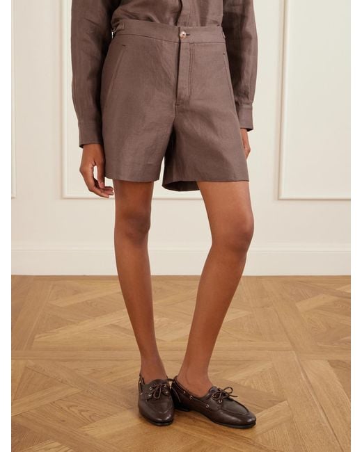 God's True Cashmere Brown Cocoa Cropped Linen Shorts