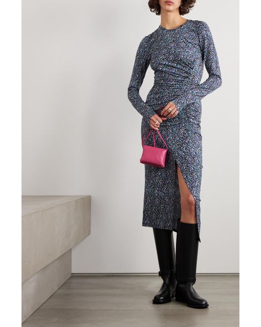Isabel Marant Blue Jelina Gathered Printed Stretch-Jersey Midi Dress
