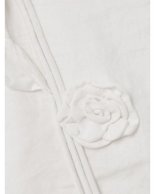 Farm Rio White Floral-Appliquéd Linen Mini Dress