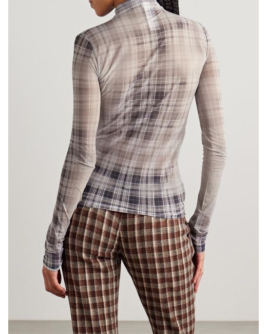 Acne Gray Checked Stretch-Jersey Turtleneck Top