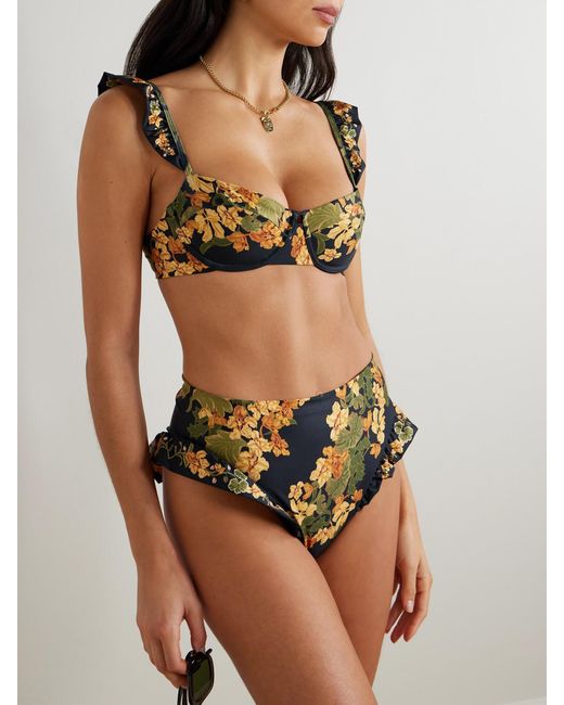 Agua Bendita Multicolor Jengibre Cordillera Ruffled Floral-Print Stretch Recycled Bikini Briefs