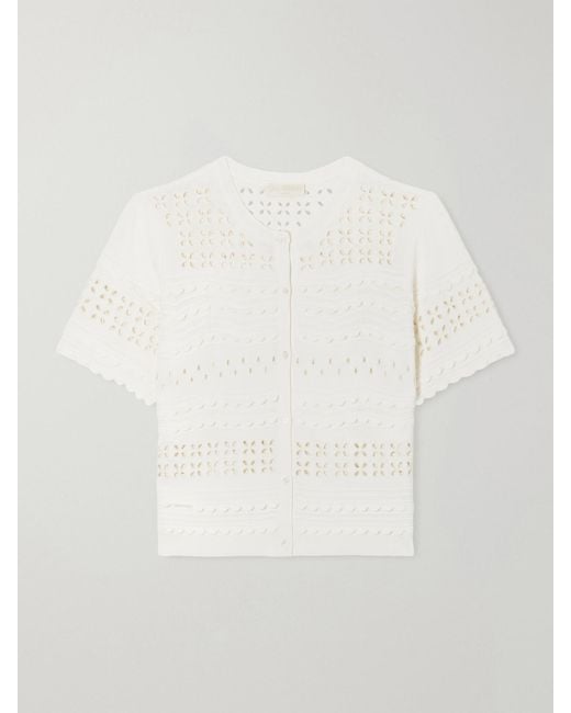 Ulla Johnson White Abriana Eyelet-Embellished Knitted Shirt