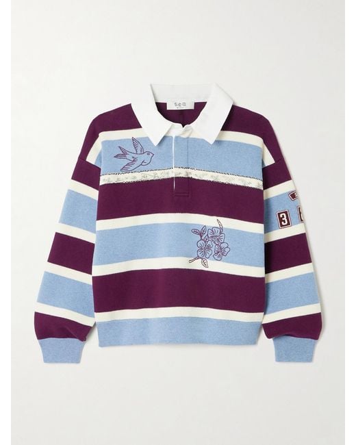 Sea Blue Hester Embroidered Striped Cotton And Cashmere-Blend Rugby Shirt