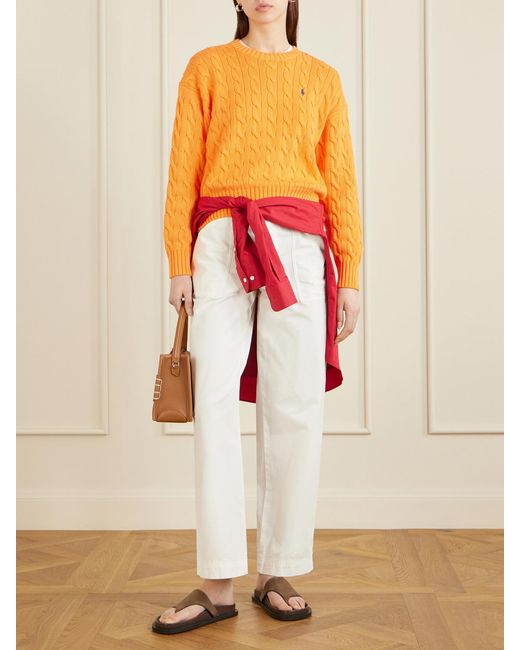 Polo Ralph Lauren Orange Cotton Cable-Knit Sweater