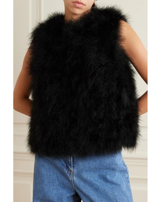 Yves Salomon Black Feather-Embellished Silk-Satin Vest
