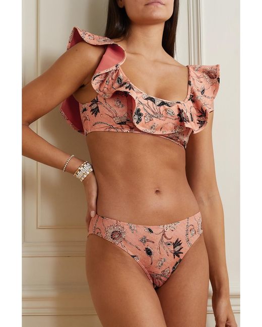 Ulla Johnson Pink Azores Ruffled Printed Bikini Top