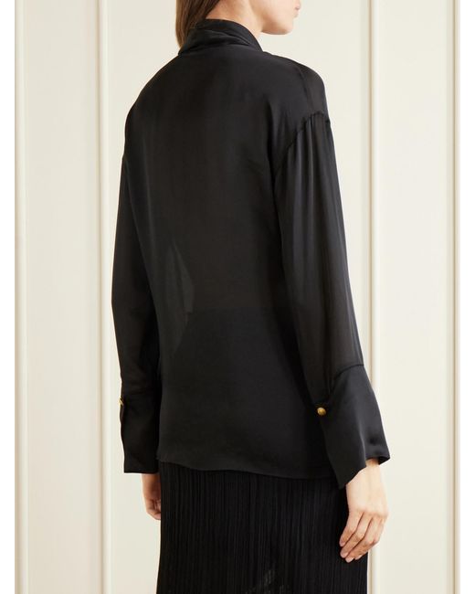 Balmain Black Knotted Silk Shirt
