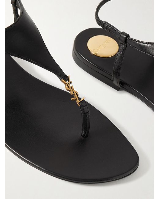 Saint Laurent Brown Cassandra Zehensandalen Aus Leder Mit Logoverzierung