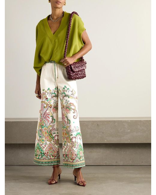 Etro White Belted Printed Wide-Leg Jeans