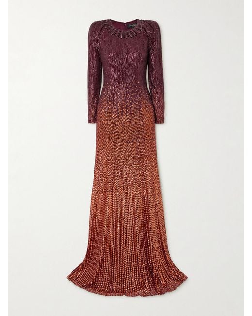 Jenny Packham Red Juliette Ombré Sequined Tulle Gown