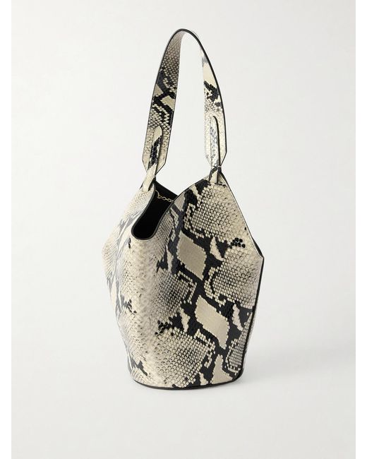 Khaite White Lotus Mini Snake-Effect Leather Tote