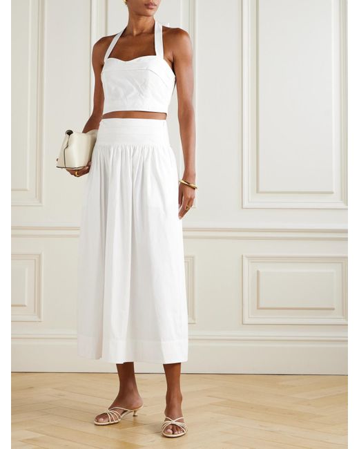 Posse White Rue Pleated Cotton-Poplin Midi Skirt