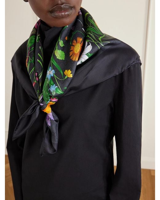 Gucci Multicolor Flora Printed Silk-Twill Scarf