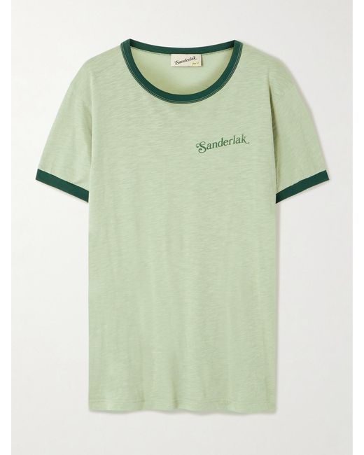 Sanderlak Green Printed Two-Tone Cotton-Jersey T-Shirt