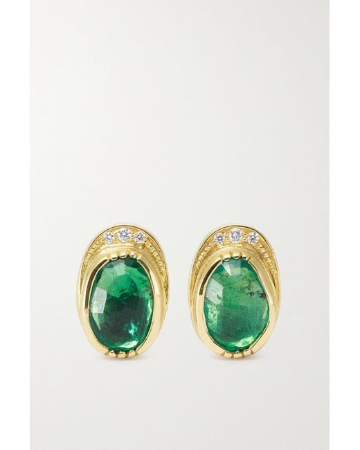 Brooke Gregson Metallic Orbit Halo 18-karat Gold, Emerald And Diamond Earrings