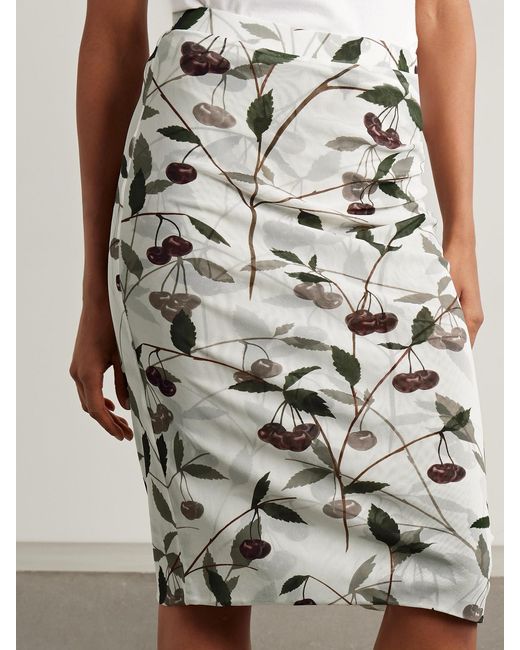 Stella McCartney Gray Ruched Printed Stretch-Mesh Midi Skirt