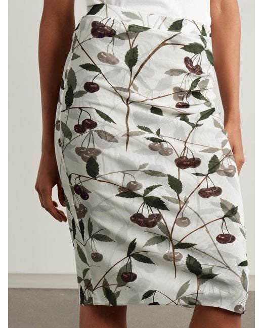 Stella McCartney Gray Midirock Aus Bedrucktem Stretch-Mesh Mit Raffung