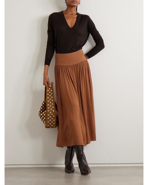 Joseph Brown Santos Pinstriped Gathered Crepe Midi Skirt