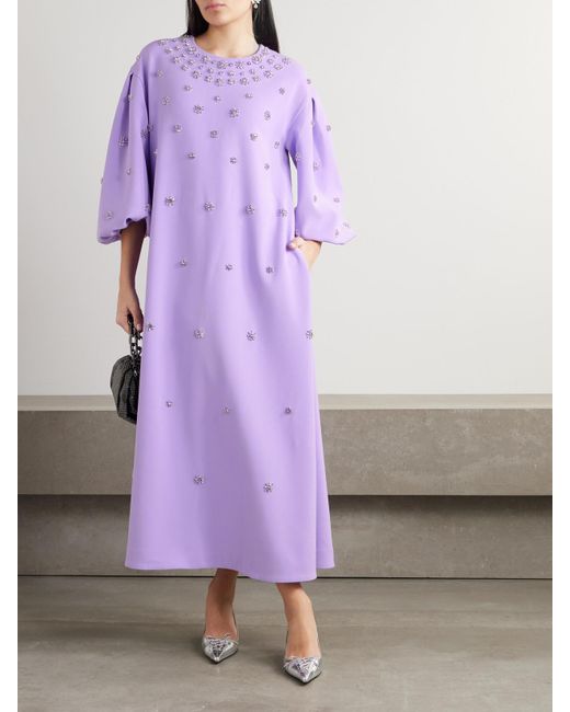 Huishan Zhang Purple Tilda Embellished Recycled-Crepe Gown