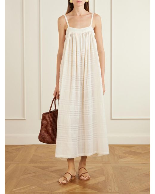 Lemlem White Eda Striped Cotton-Gauze Midi Dress