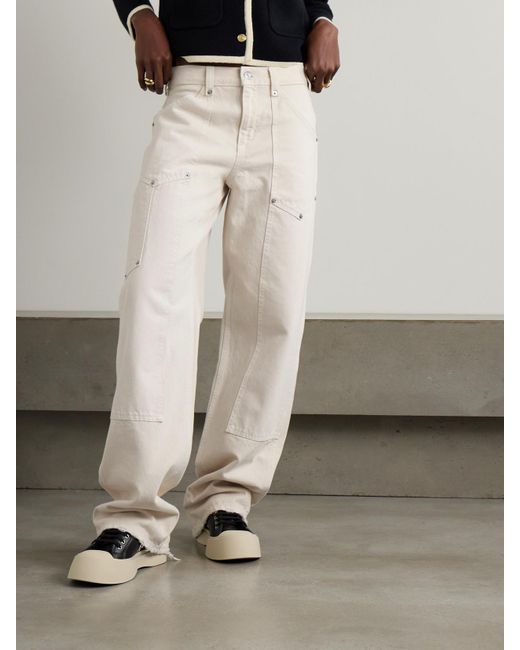 Re/done Natural Workwear Frayed Embellished Mid-Rise Boyfriend Jeans