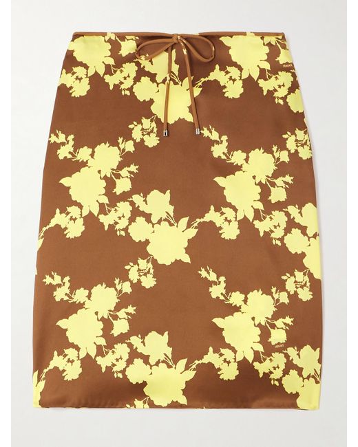 Versace Metallic Floral-Print Silk-Satin Midi Skirt