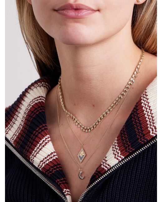 Sydney Evan Natural Sundial 14-Karat, Enamel And Diamond Necklace