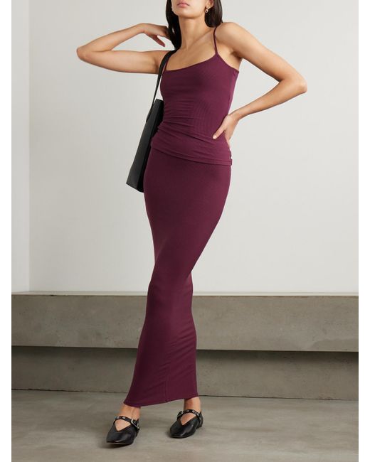 Skims Purple Soft Lounge Ribbed Stretch-Modal Maxi Skirt