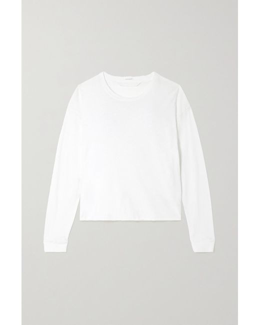 Mother White The L/s Slouchy Cut Off Cotton-jersey T-shirt