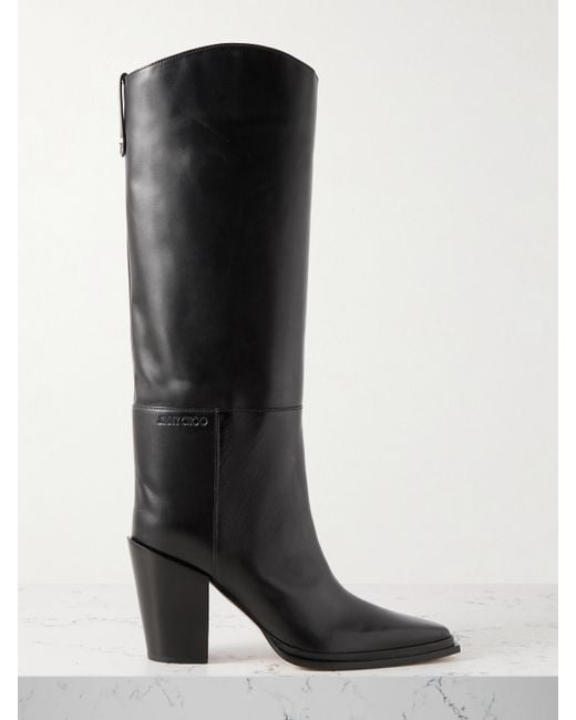 Jimmy Choo Black Cece 80 Kniehohe Stiefel Aus Leder