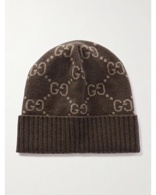 Gucci Brown Beanie Aus Kaschmir Mit Jacquard-Muster