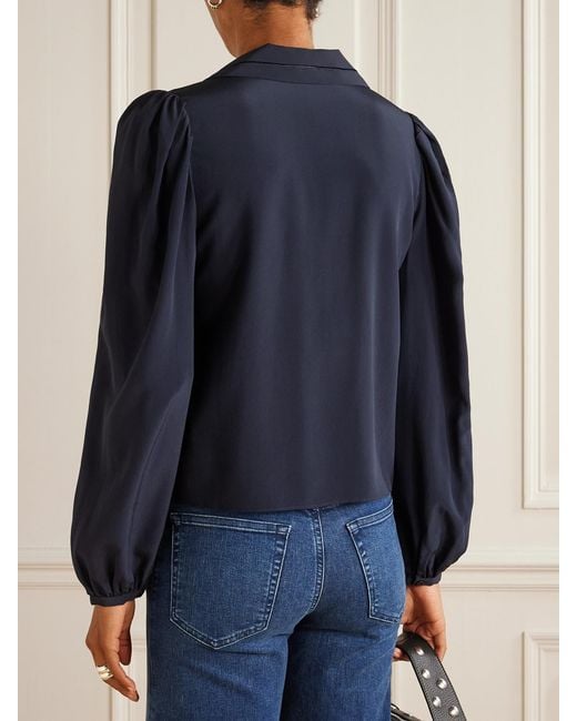 FRAME Blue Sailor Embroidered Silk Blouse
