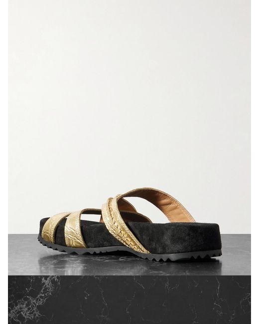 Dries Van Noten Black Metallic Croc-Effect Leather Sandals