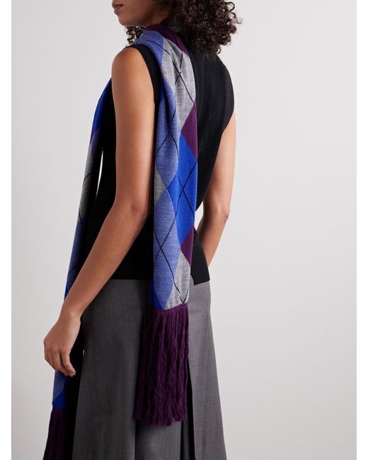 Burberry Blue Pullunder Aus Wolle Mit Schal Mit Argyle-Muster Und Fransen