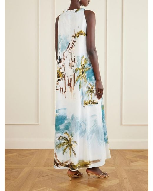 Oscar de la Renta White Printed Cotton-Blend Poplin Maxi Dress
