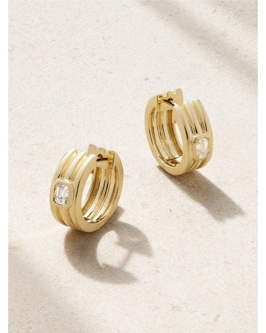 STONE AND STRAND Natural Trio Ridge 14-Karat Diamond Hoop Earrings