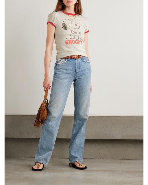Re/done Blue 90S Distressed High-Rise Straight-Leg Organic Jeans