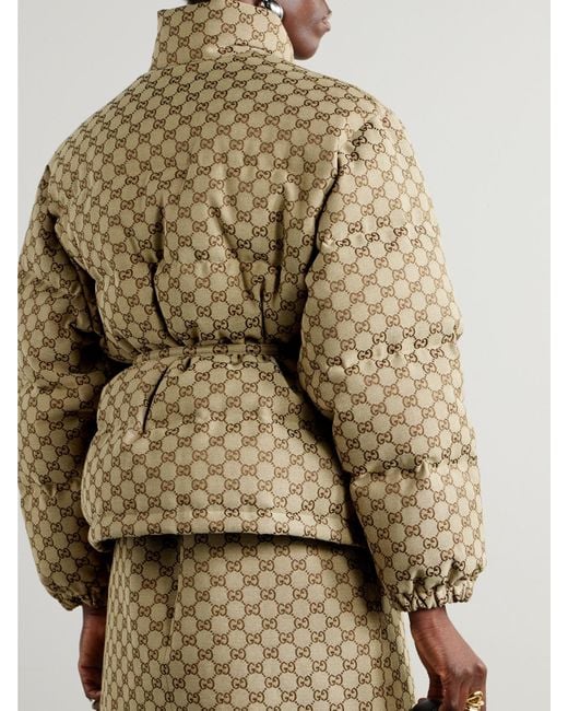 Gucci Metallic Belted Leather-Trimmed Cotton-Blend Canvas Down Jacket