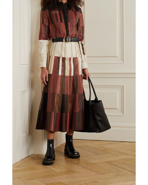 Gabriela Hearst Brown Mayita Patchwork Suede And Leather Skirt