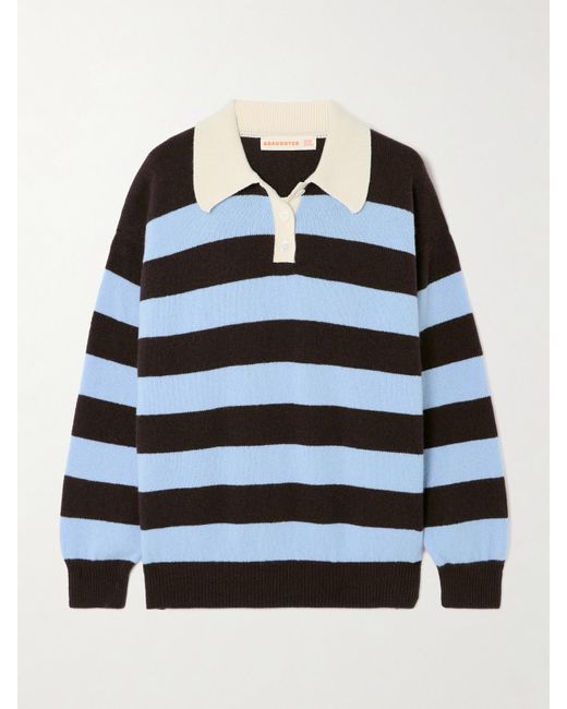 &Daughter Blue Edith Striped Wool Polo Sweater