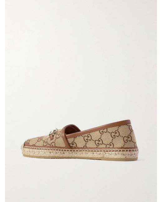 Espadrilles En Toile Jacquard À Logo, Finitions En Cuir Et Mors De Cheval Pilar Gucci en coloris Natural