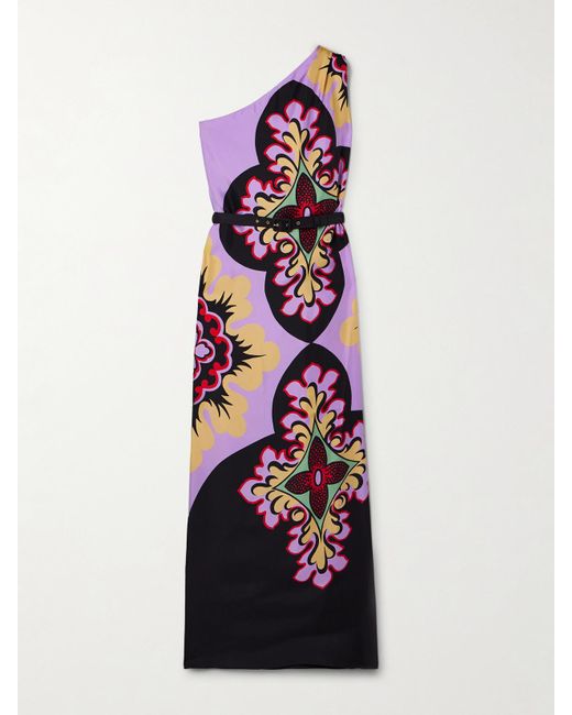 LaDoubleJ White Roy One-Shoulder Printed Silk-Twill Maxi Dress