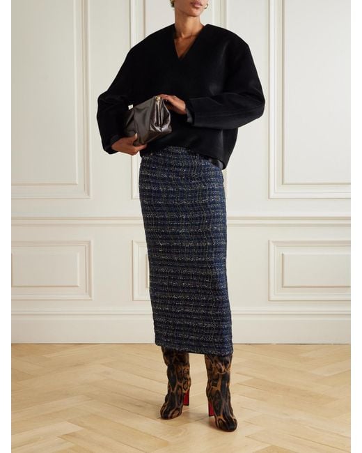 Missoni Blue Sequin-Embellished Metallic Tweed Midi Skirt