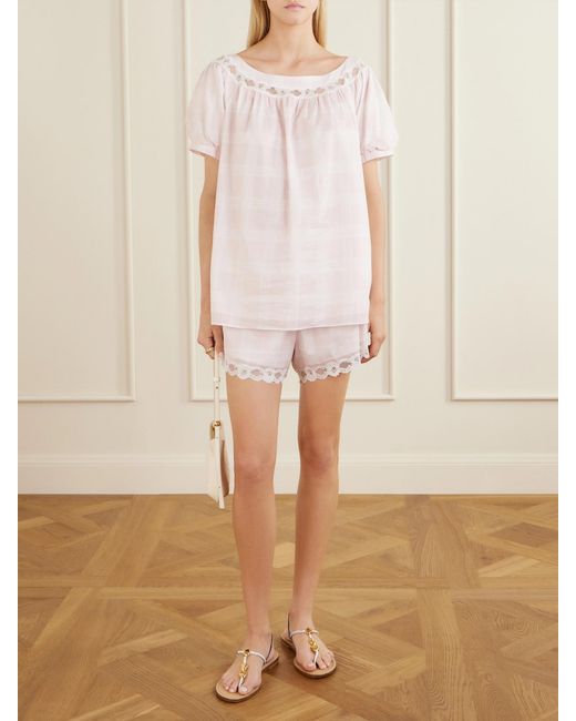 Posse Pink Marilyn Lace-Trimmed Checked Cotton Blouse
