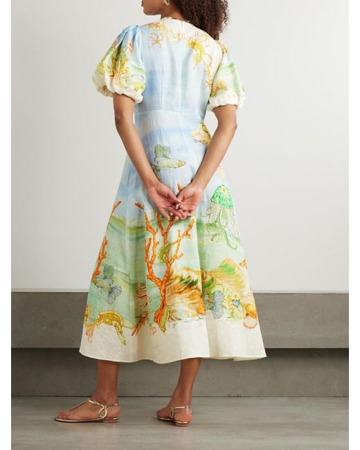 Robe Midi En Gaze De Lin Imprimée À Fronces Emerald Cove X Sam Pauletto ALÉMAIS en coloris Yellow
